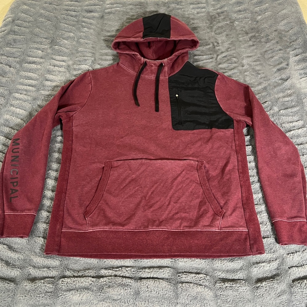 Municipal Sport Utility Gear Mens Large Hoodie Maroon Black Mixed Media AQ118